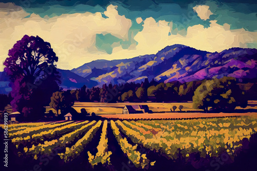 vineyard landscape with mountains