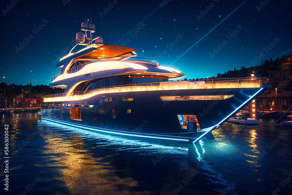 A luxury yacht party with music and champagne Stock Illustration