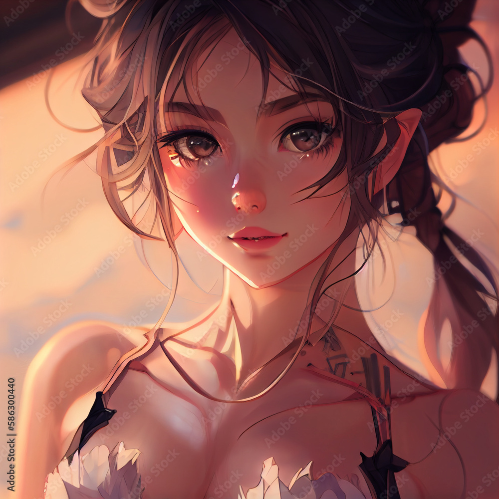 Beautiful anime girl in lingerie, beautiful eyes and face Beautiful anime girl in lingerie, beautiful eyes and face