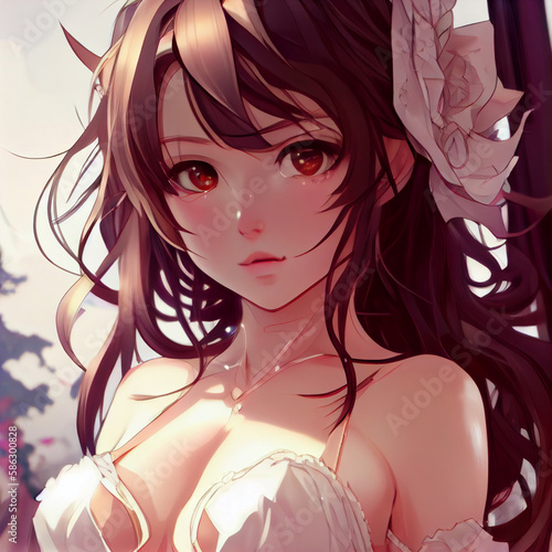 Beautiful anime girl in lingerie, beautiful eyes and face