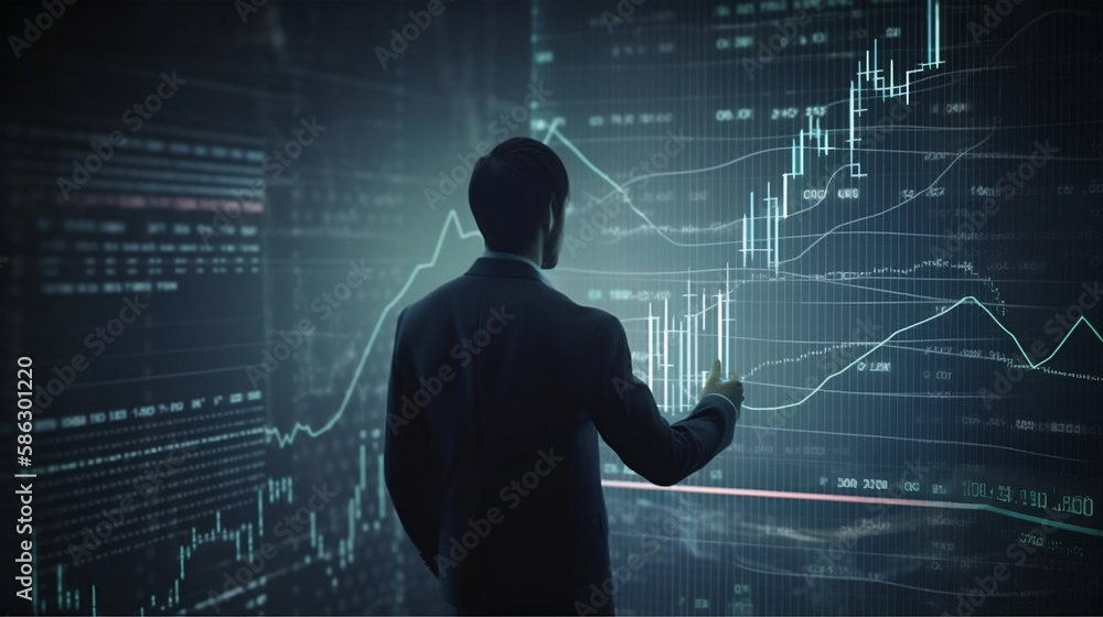 Businessman looking at Hologramm Businessman looking at Hologramm