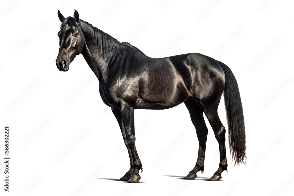Elegant black horse on a transparent background for decorating projects. generative AI