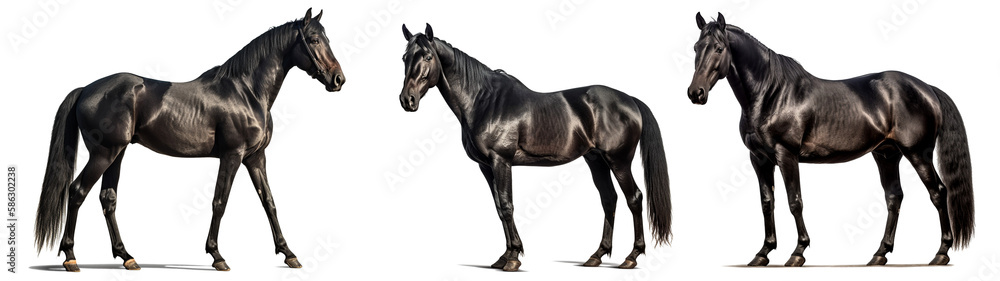Elegant black horse on a transparent background for decorating projects ...
