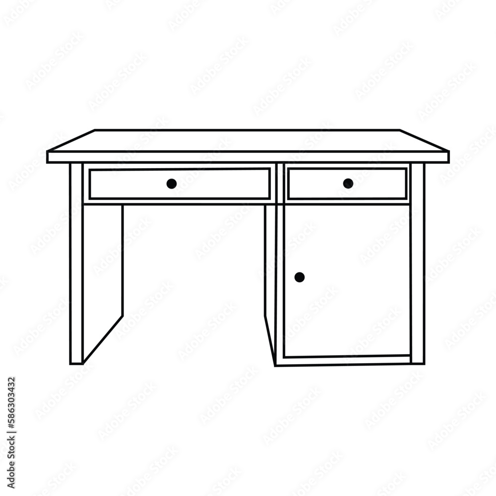 Office desk icon in outline style isolated on white background. Furniture and home interior symbol stock vector illustration. Office desk icon in outline style isolated on white background. Furniture and home interior symbol stock vector illustration.