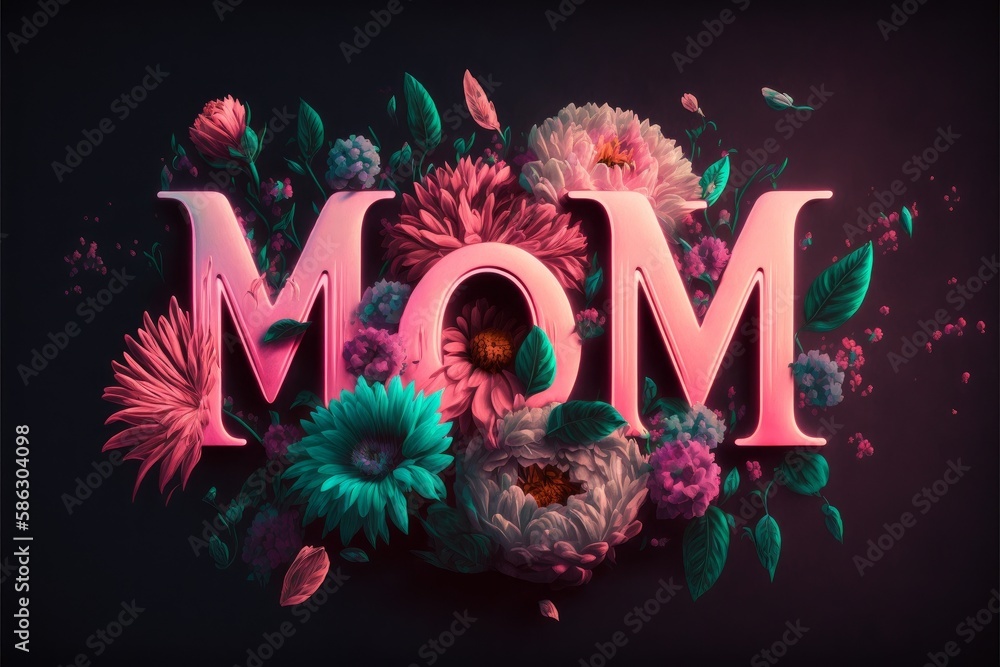 A floral decorative sign that says Mom. Generative AI. 