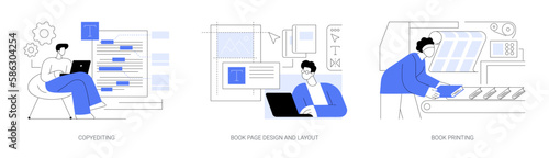 Books manufacturing abstract concept vector illustrations.