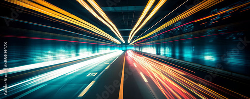 Highway tunnel with speed traffic lights - Generative AI