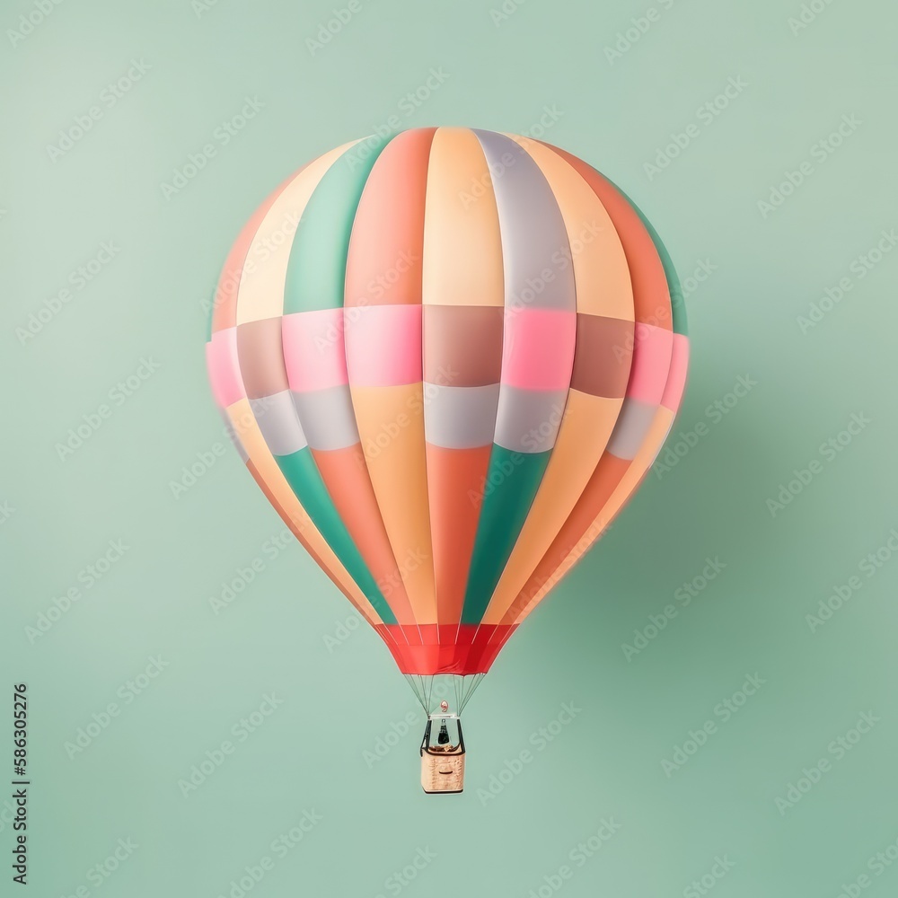 Naklejka premium Colorful hot air balloon in pastel background. Travel and adventure concept symbolizing freedom and excitement. Generative AI