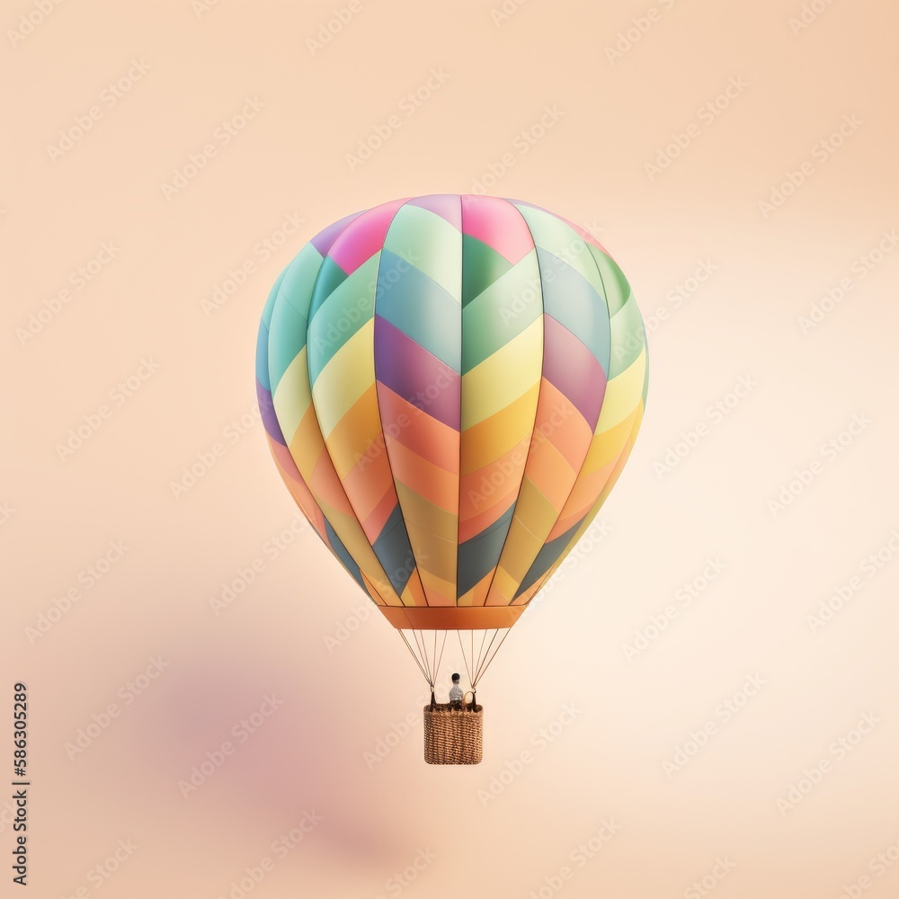 Fototapeta premium Colorful hot air balloon in pastel background. Travel and adventure concept symbolizing freedom and excitement. Generative AI