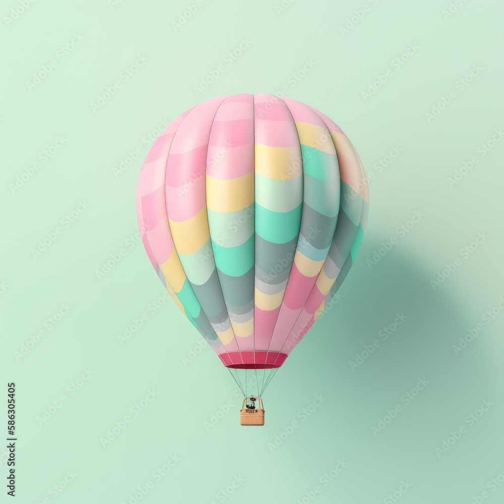 Fototapeta premium Colorful hot air balloon in pastel background. Travel and adventure concept symbolizing freedom and excitement. Generative AI