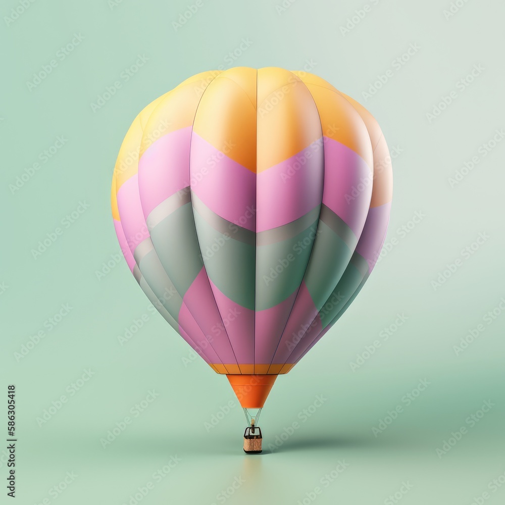 Fototapeta premium Colorful hot air balloon in pastel background. Travel and adventure concept symbolizing freedom and excitement. Generative AI