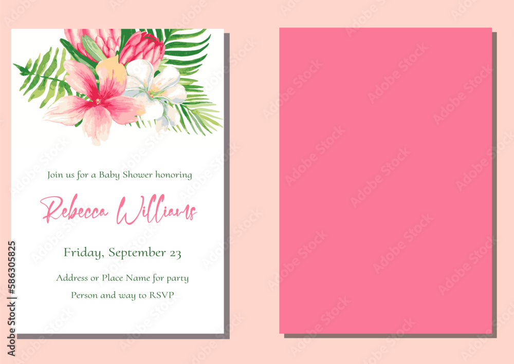 Tropical Flowers Floral Baby Shower Invitation | Birthday invite, bridal shower, thank you cards, welcome signs and other for a party