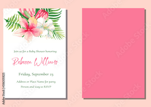 Tropical Flowers Floral Baby Shower Invitation | Birthday invite, bridal shower, thank you cards, welcome signs and other for a party