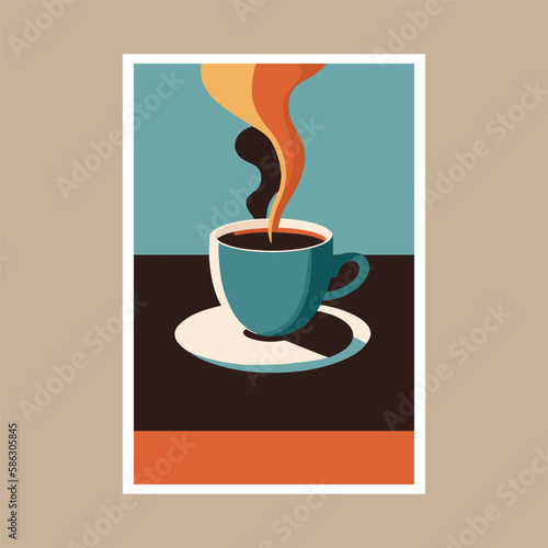 Cup of coffee vector illustration in flat style. art print poster design