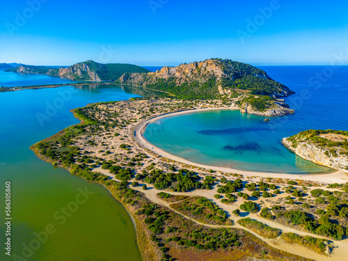 Panorama view of Voidokilia Beach in Greece photo