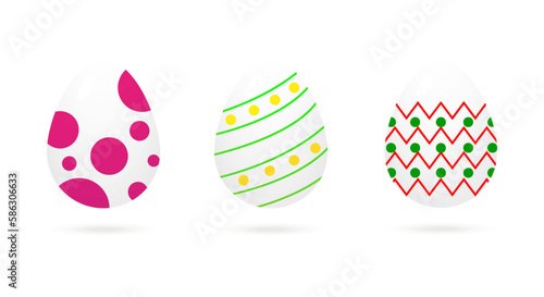Happy Easter.Set of Easter eggs with different texture on a white background.Spring holiday. Vector Illustration.Happy easter eggs