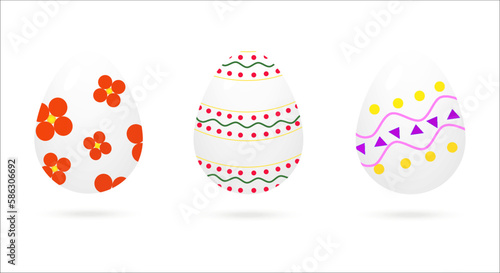 Happy Easter.Set of Easter eggs with different texture on a white background.Spring holiday. Vector Illustration.Happy easter eggs