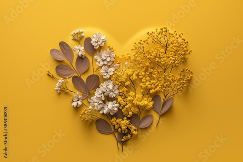 Floral heart on bright yell...