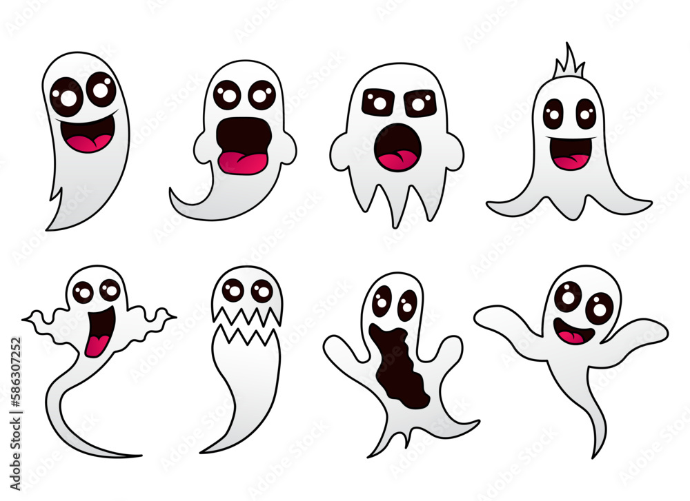 set cute design mascot ghost kawaii set cute design mascot ghost kawaii