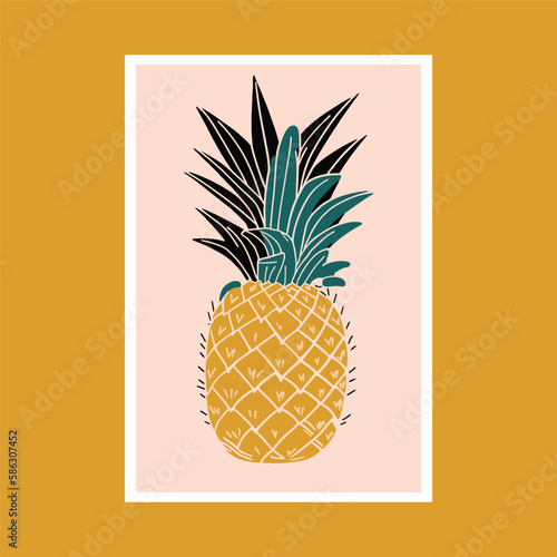 Pineapple vector illustration. Hand drawn tropical fruit in pastel colors.