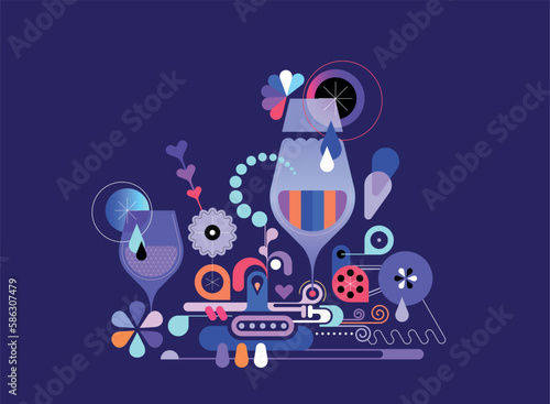 Colour design isolated on a dark blue background Mixing Cocktails vector illustration. Design of cocktail glasses and abstract decorative elements.