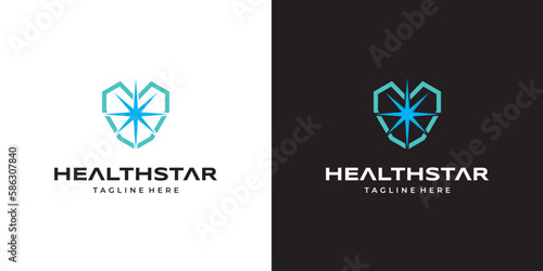 Heatlh Star Supplement Logo. Star Shape and Chest Shape like a Shield and Heart 
