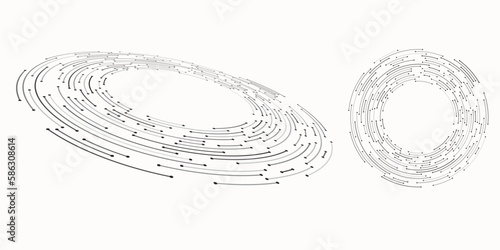 Circle with dark lines and dots as dynamic abstract vector background or logo or icon. Abstract background with lines in circle. Artistic illustration with perspective.