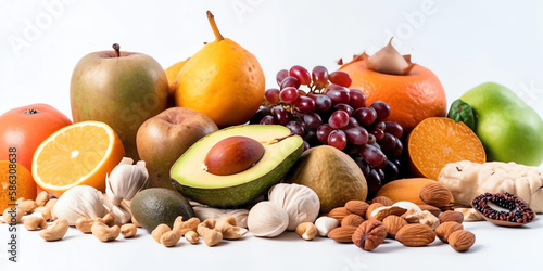 Fruit, Vegetable, and Nut Spread: A Colorful and Nutritious Display photo