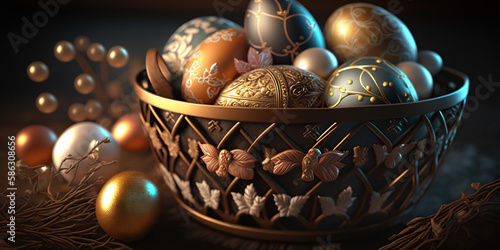 Close_Up_Of_Easter_Eggs_In_Basket_photorealistic_Generative Ai
