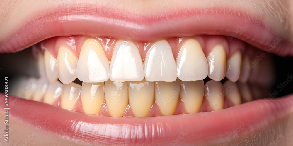 Fototapeta premium close up shot on adult human teeth, generative ai