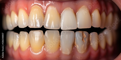 close up shot on adult human teeth, generative ai