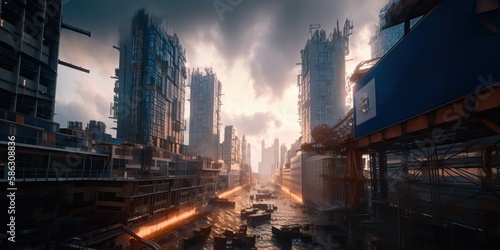 Futuristic city with pollution  dystopia  generative ai