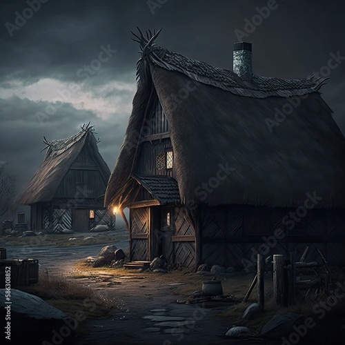 Old medieval village with w...