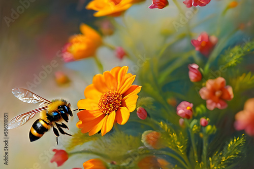 Bee flying on a flower Generative Art