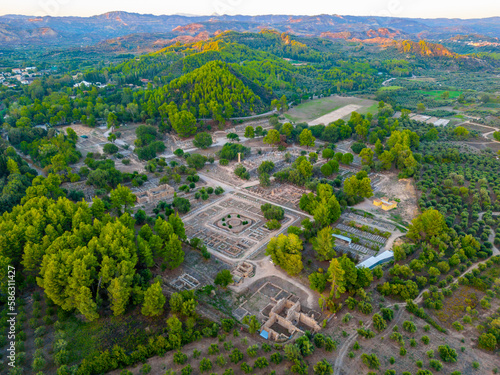 Sunset panorama view of Archaeological Site of Olympia in Greece photo
