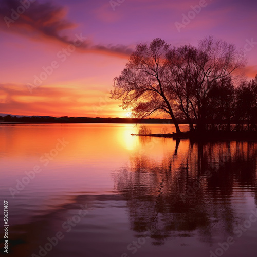 sunset over the lake © Andrii Yablonskyi