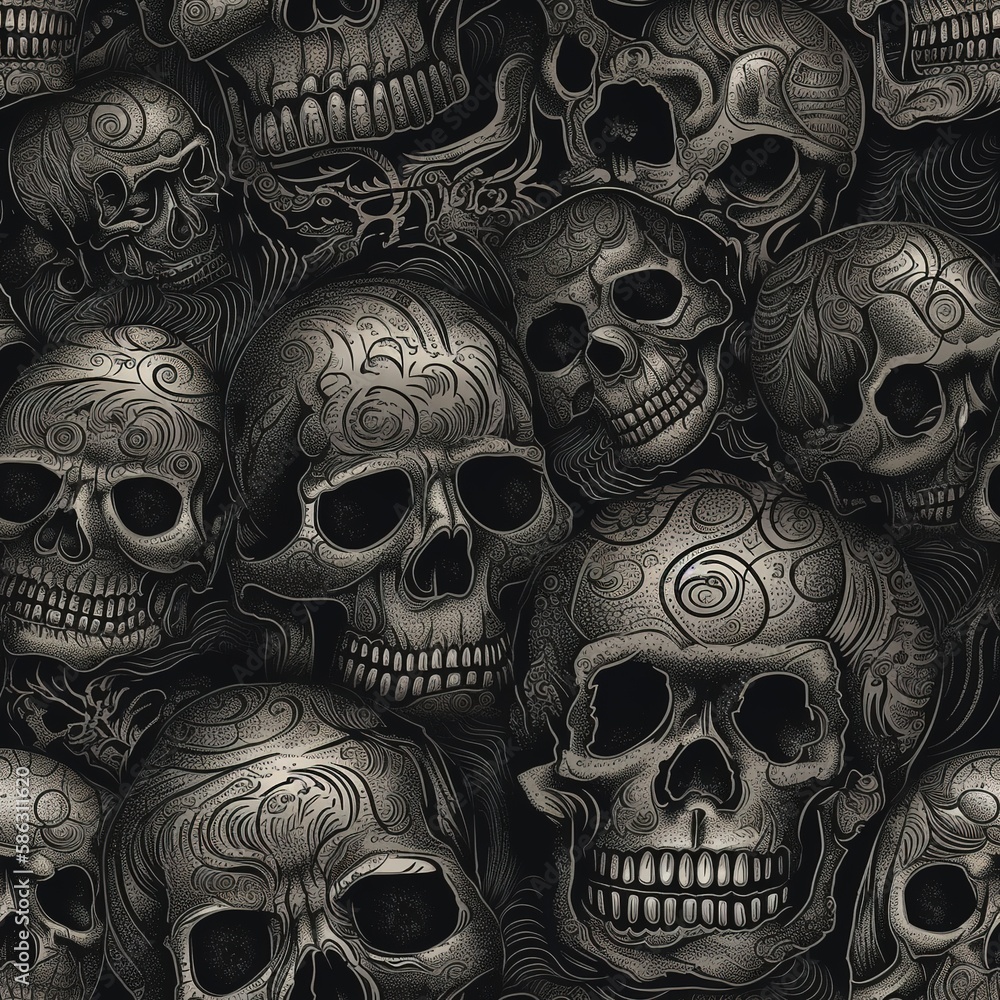 Skull seamless pattern art, generative ai Skull seamless pattern art, generative ai