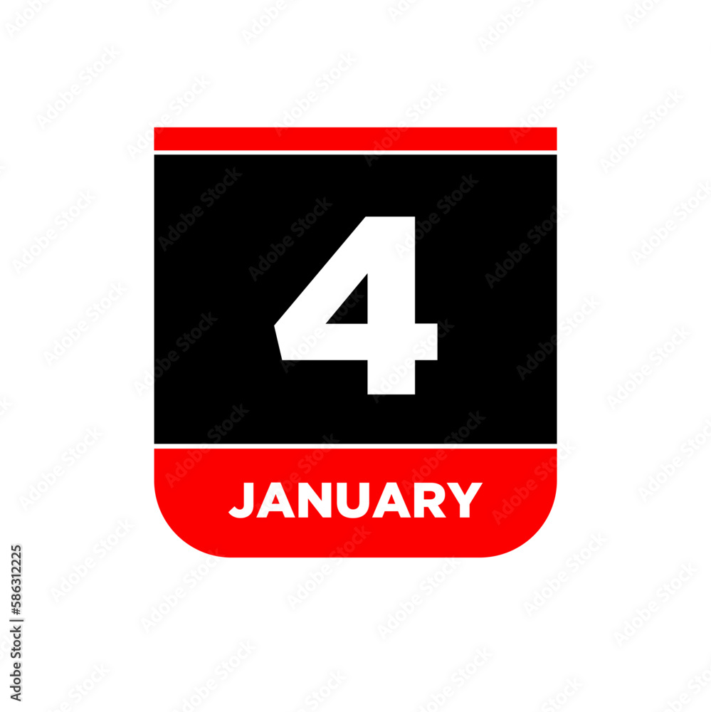 Fototapeta premium 4 January calendar vector icon. 4 Jan card page.