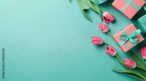 Mother's day, flowers and gift box, generative ai