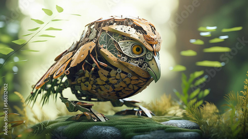 a nature-inspired owl bird with organic shapes, earthy textures, natural hues, eco-friendly look - Generated by AI