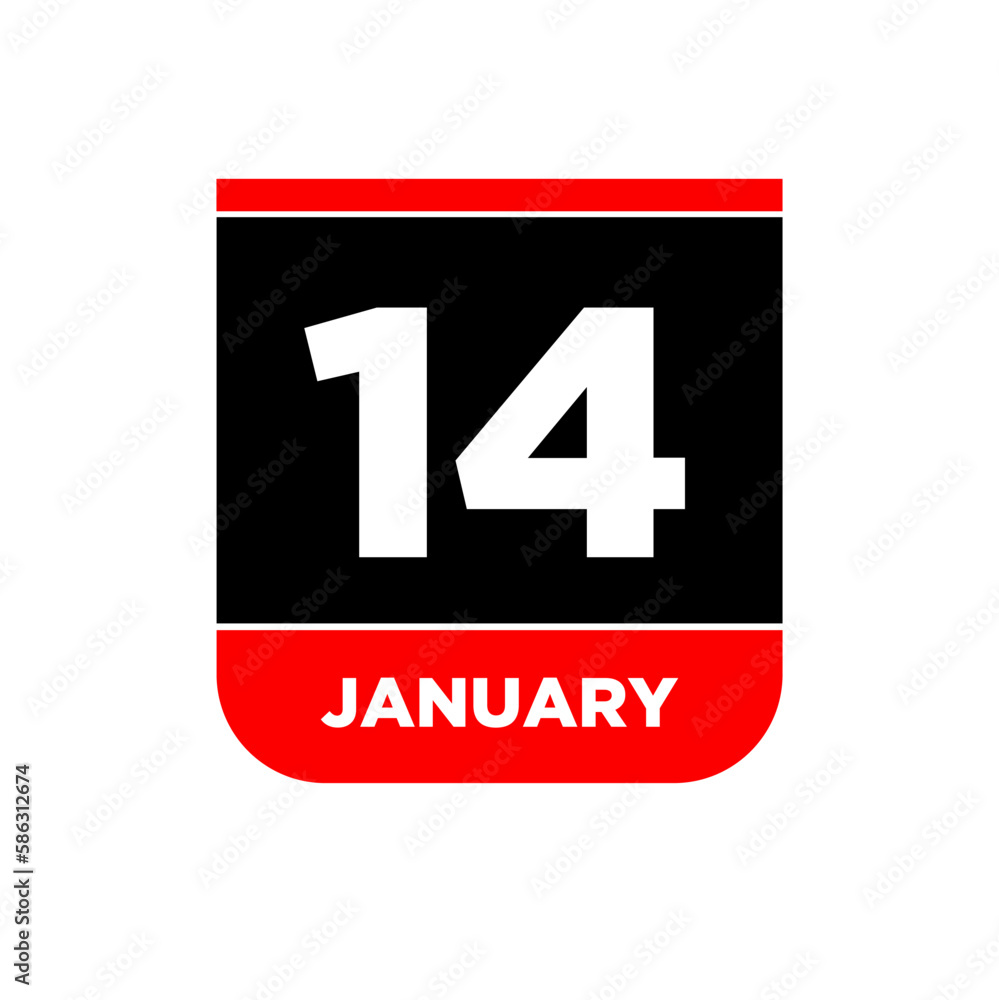 14 January vector calendar vector icon. 14 Jan card.