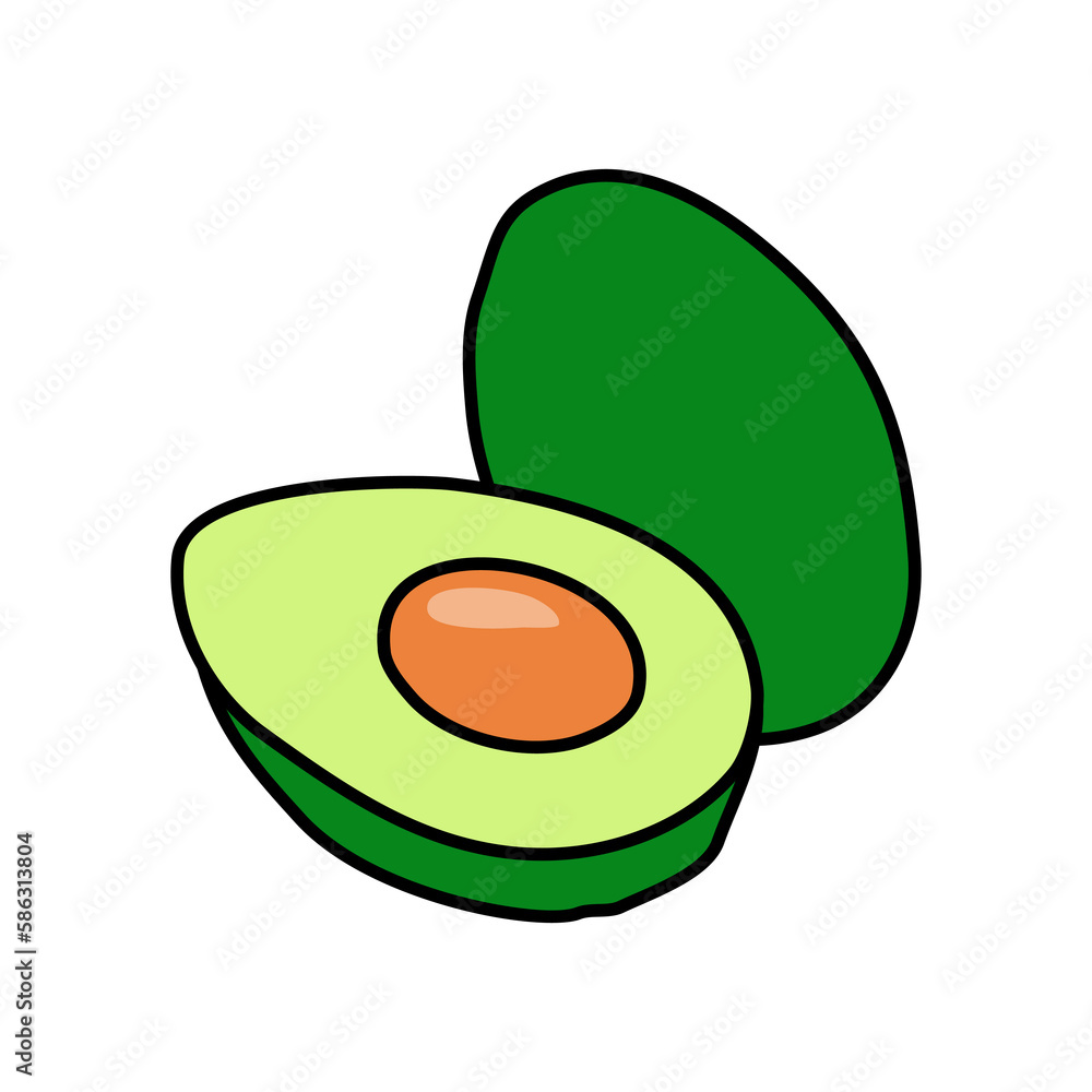 Whole and cut avocado icon, doodle style vector Whole and cut avocado icon, doodle style vector