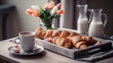 Mothers' day, breakfast with coffee and croissant, generative ai
