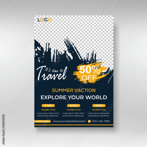 Travel flyer ,tourism, vacation flyer poster design template.