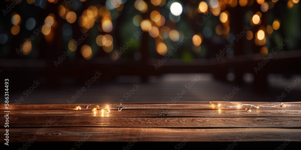 Scenery of lights in the background wooden table landscape
