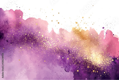 Mauve liquid watercolor background with golden glitter lines. Pastel violet marble alcohol ink drawing effect. Vector  of abstract stylish fluid art amethyst backdrop.