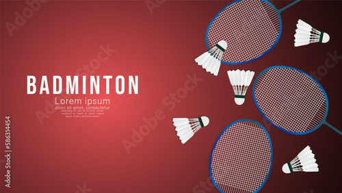 Badminton racket with white badminton shuttlecock  , Simple flat design style  ,Illustrations for use in online sporting events ,  illustration Vector EPS 10