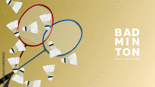 Badminton racket with white badminton shuttlecock  , Simple flat design style  ,Illustrations for use in online sporting events ,  illustration Vector EPS 10