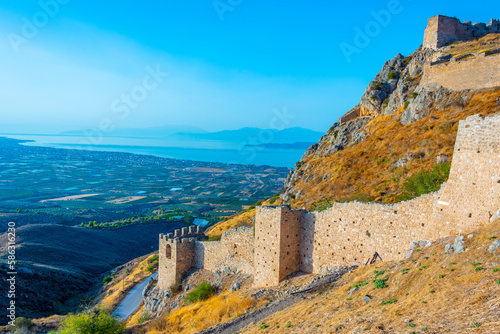 View of Acrocorinth castle in Greece photo