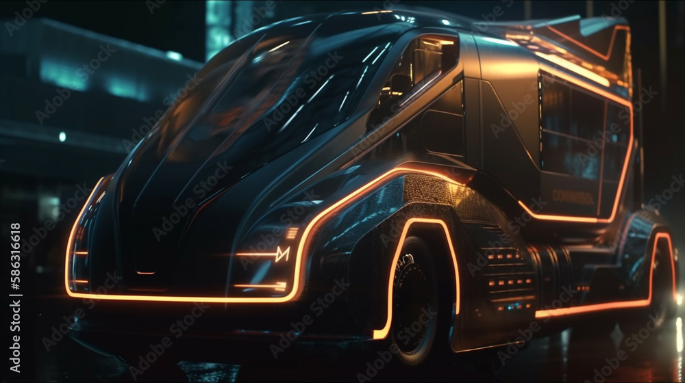 Scifi futuristic cyberpunk truck illustrations